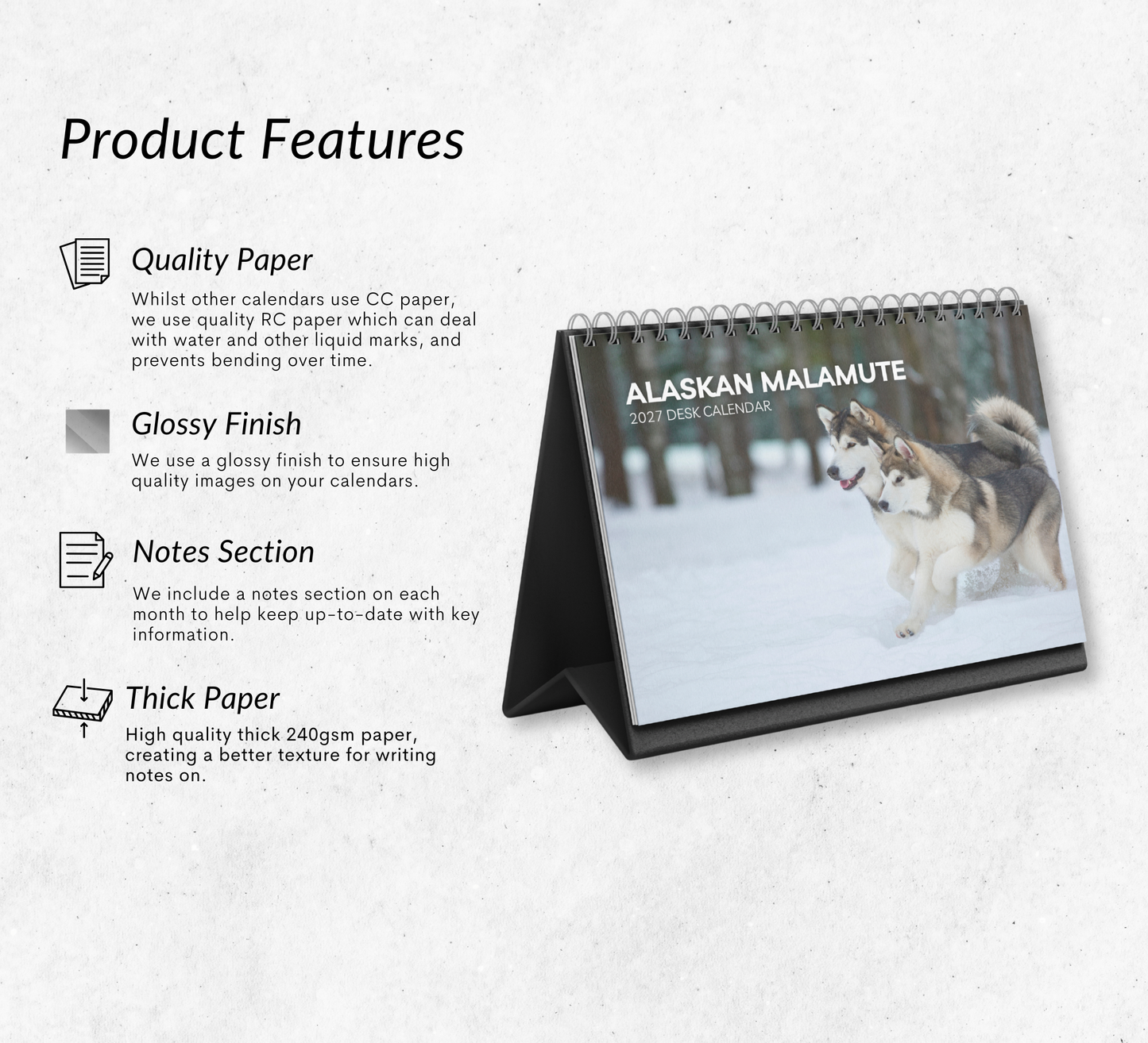 Alaskan Malamute Desk Calendar 2027-2028