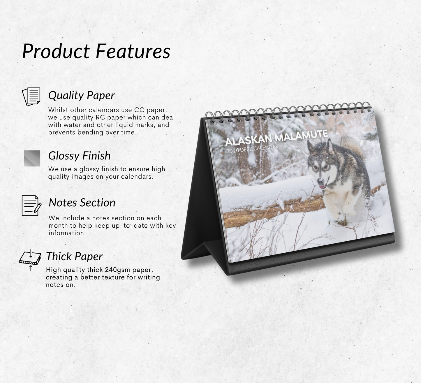 Alaskan Malamute Desk Calendar 2026-2027