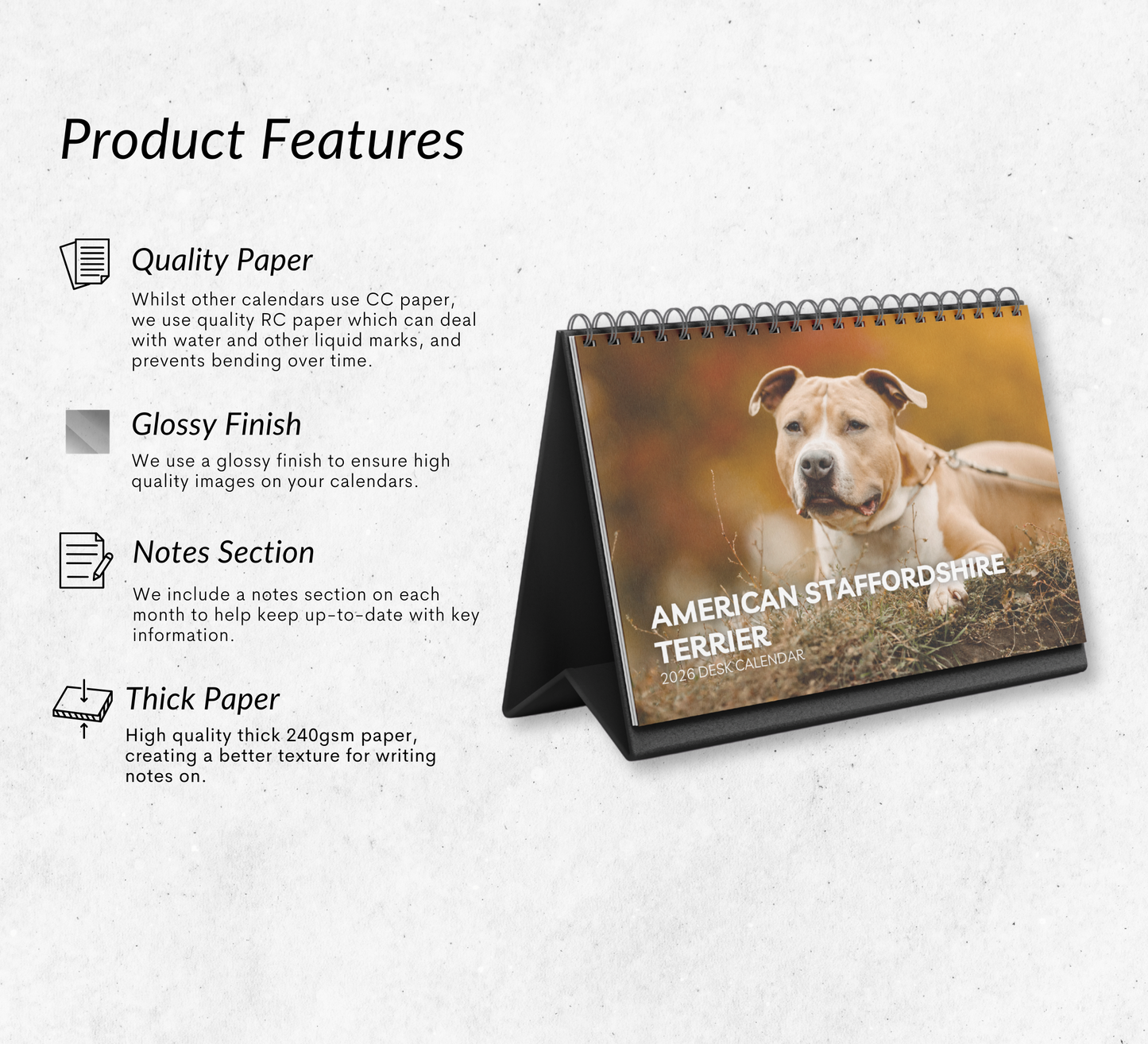 American Staffordshire Terrier Desk Calendar 2026-2027