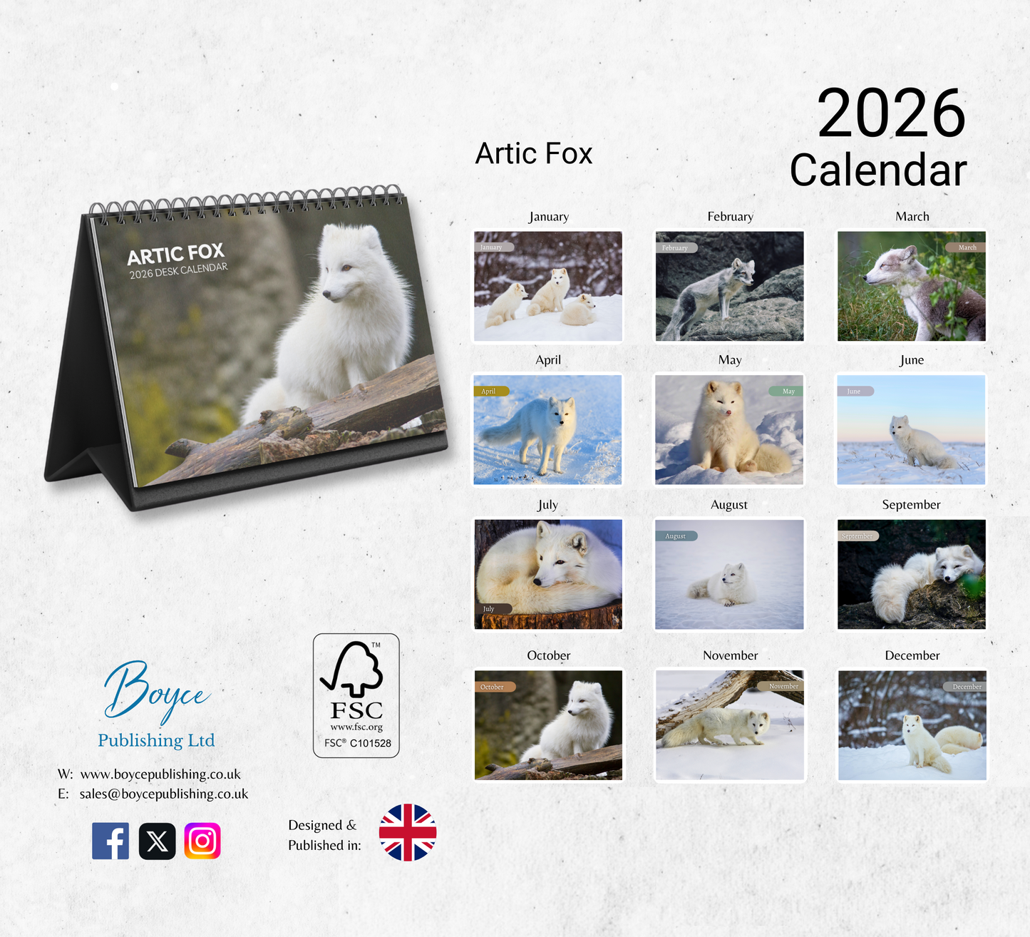 Artic Fox Desk Calendar 2026-2027
