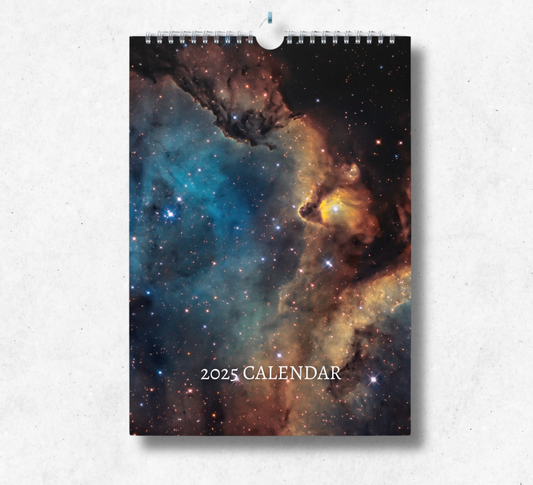 2025 Astronomy calendar featuring a 'pac-man' nebula on the front cover.