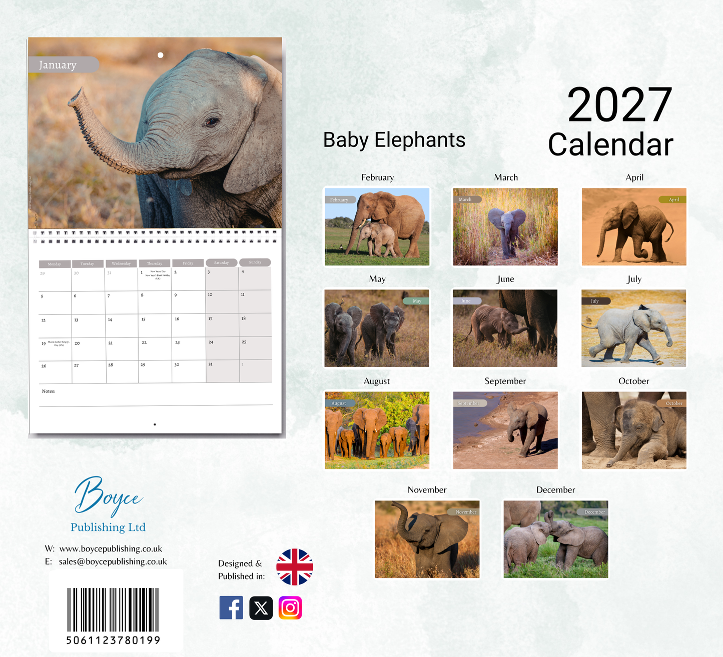 Baby Elephants Calendar 2027