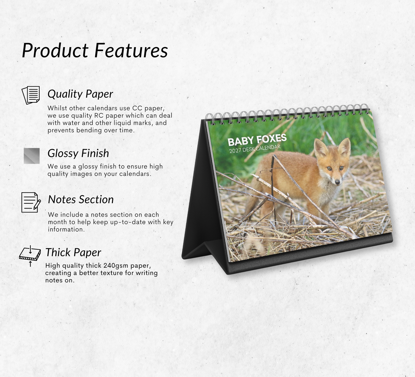 Baby Foxes Desk Calendar 2027-2028