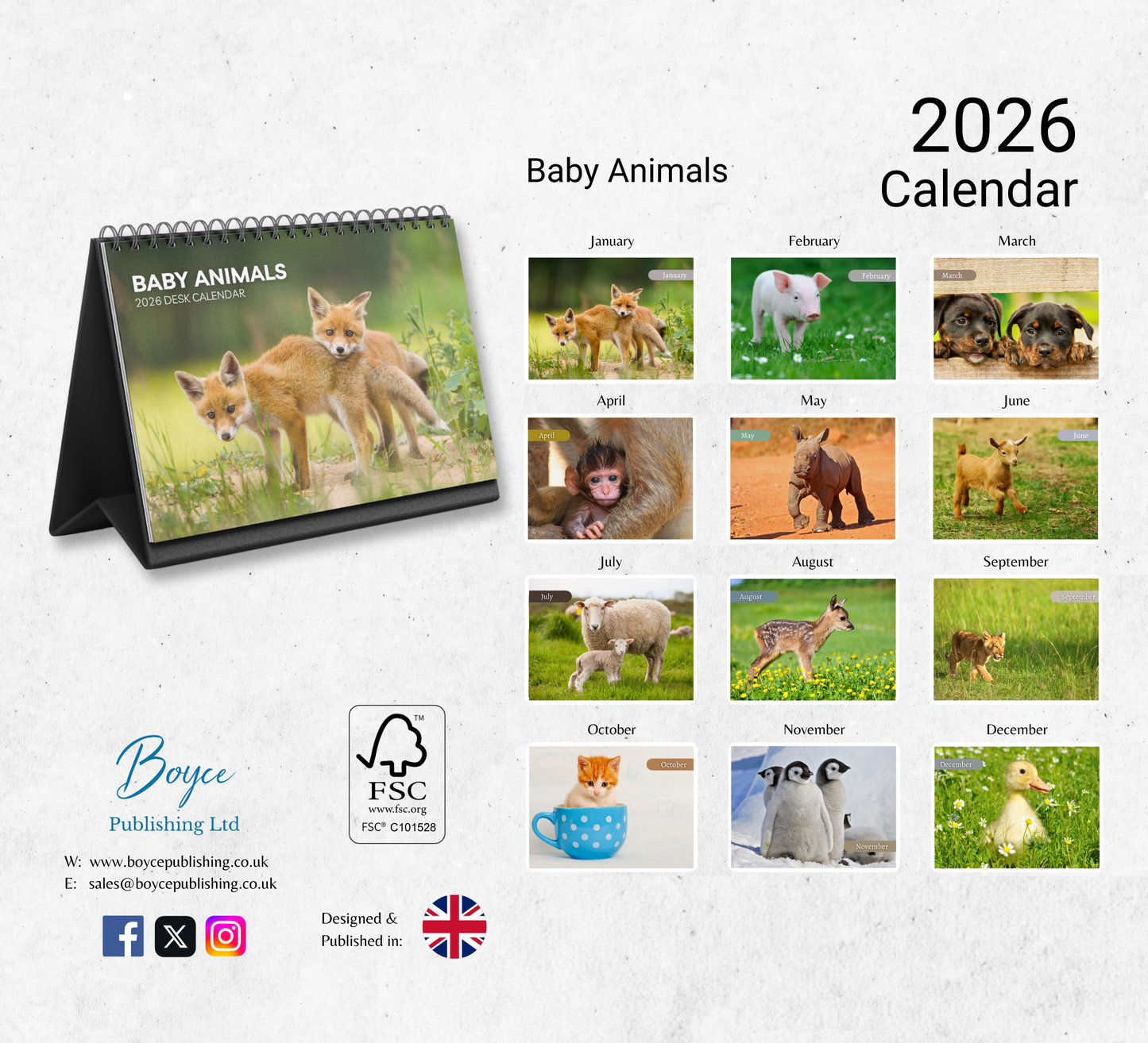 Baby Animals Desk Calendar 2026-2027