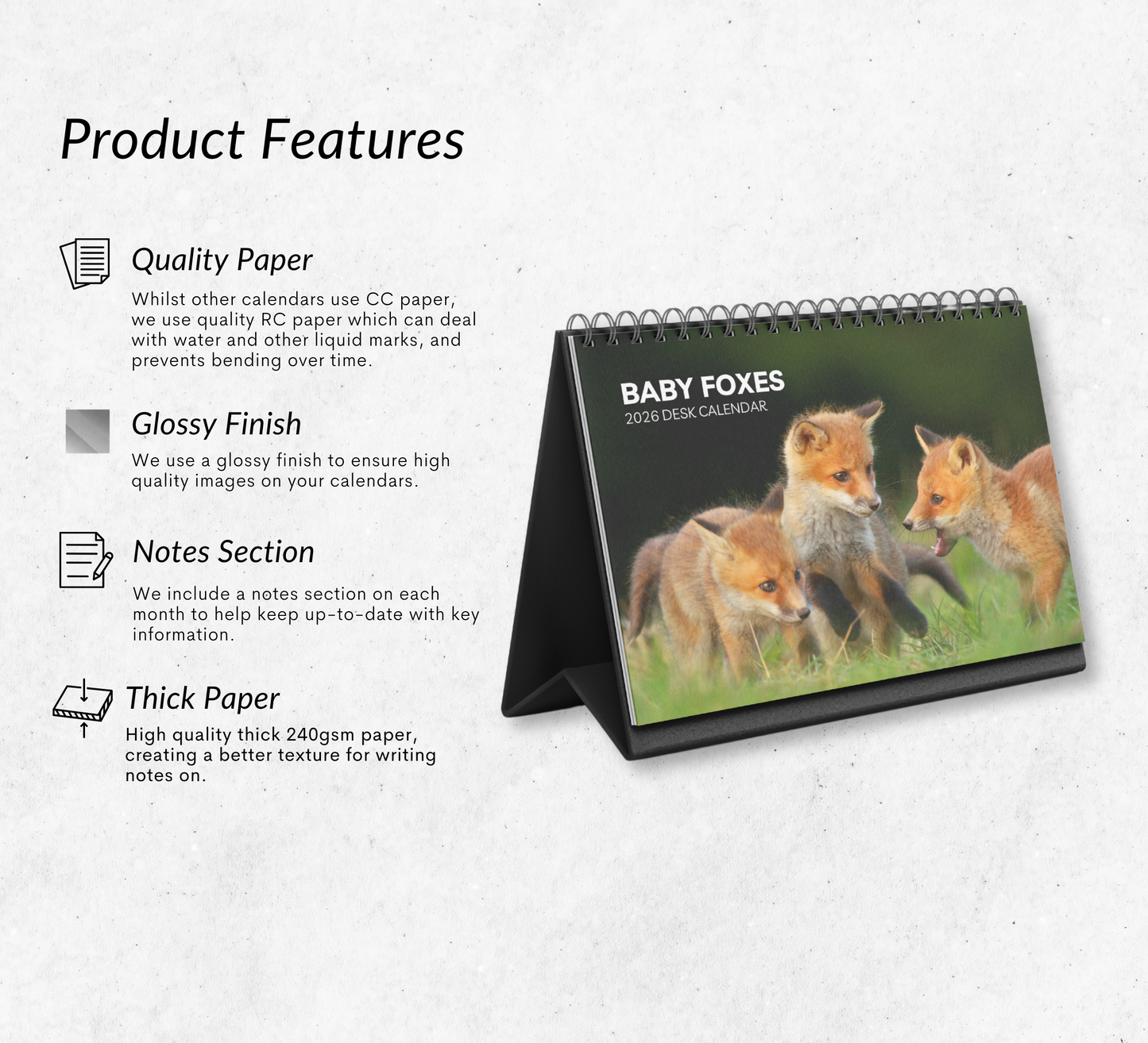 Baby Foxes Desk Calendar 2026-2027
