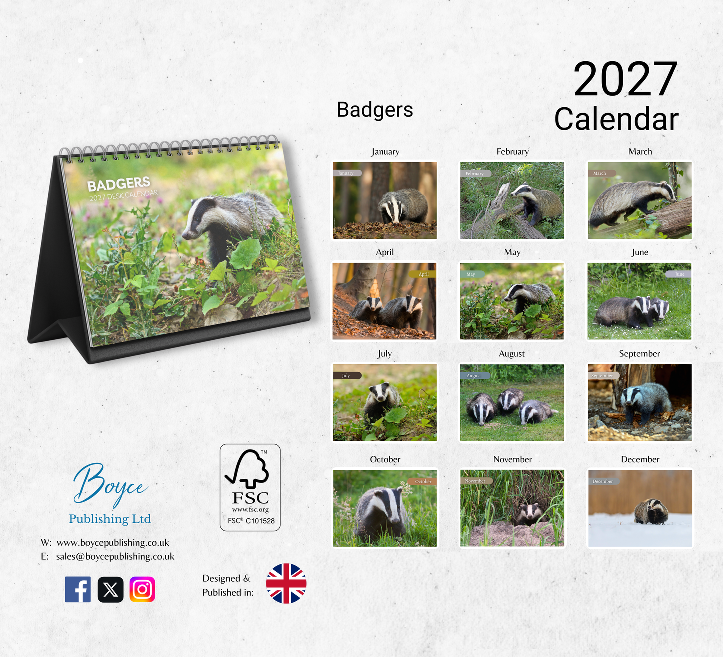 Badger Desk Calendar 2027-2028