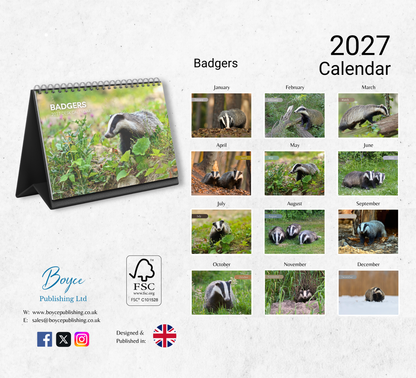 Badger Desk Calendar 2027-2028