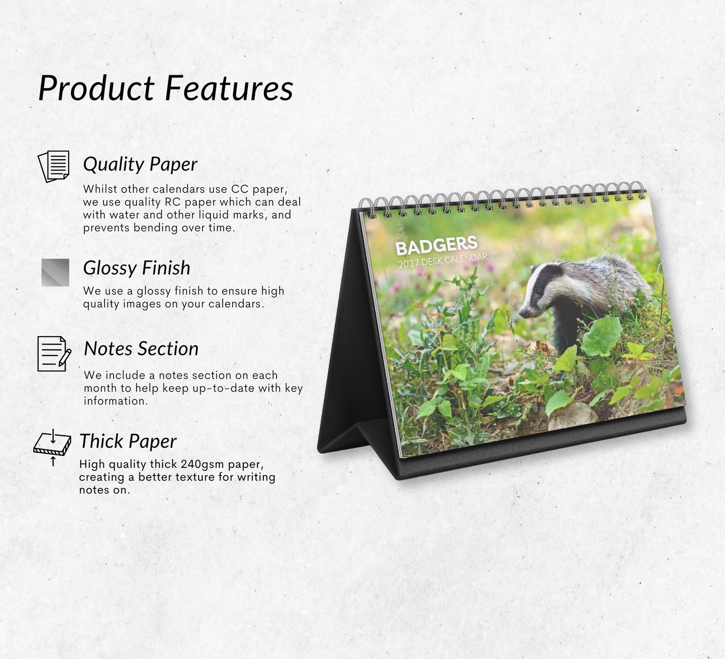 Badger Desk Calendar 2027-2028