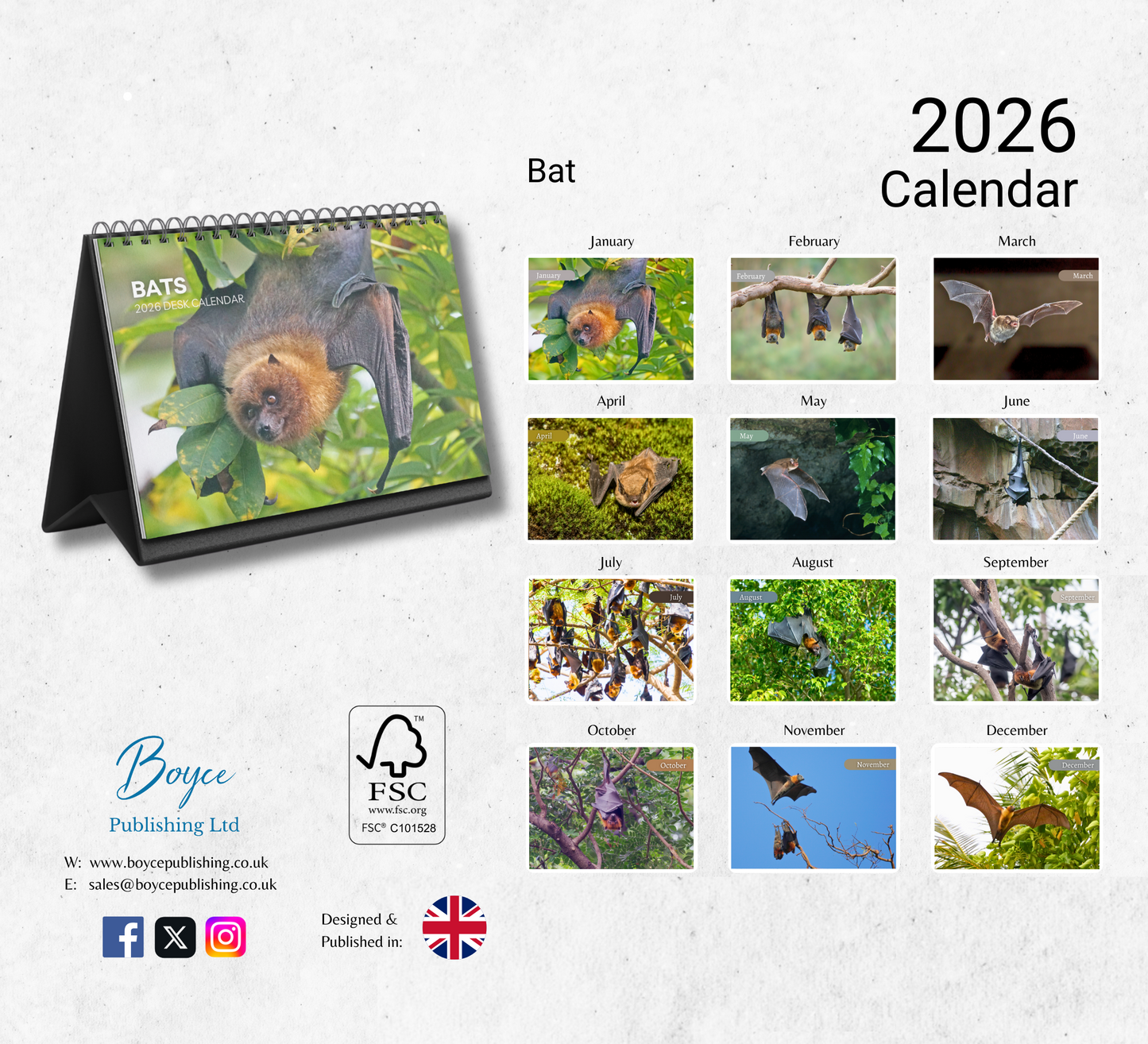 Bat Desk Calendar 2026-2027