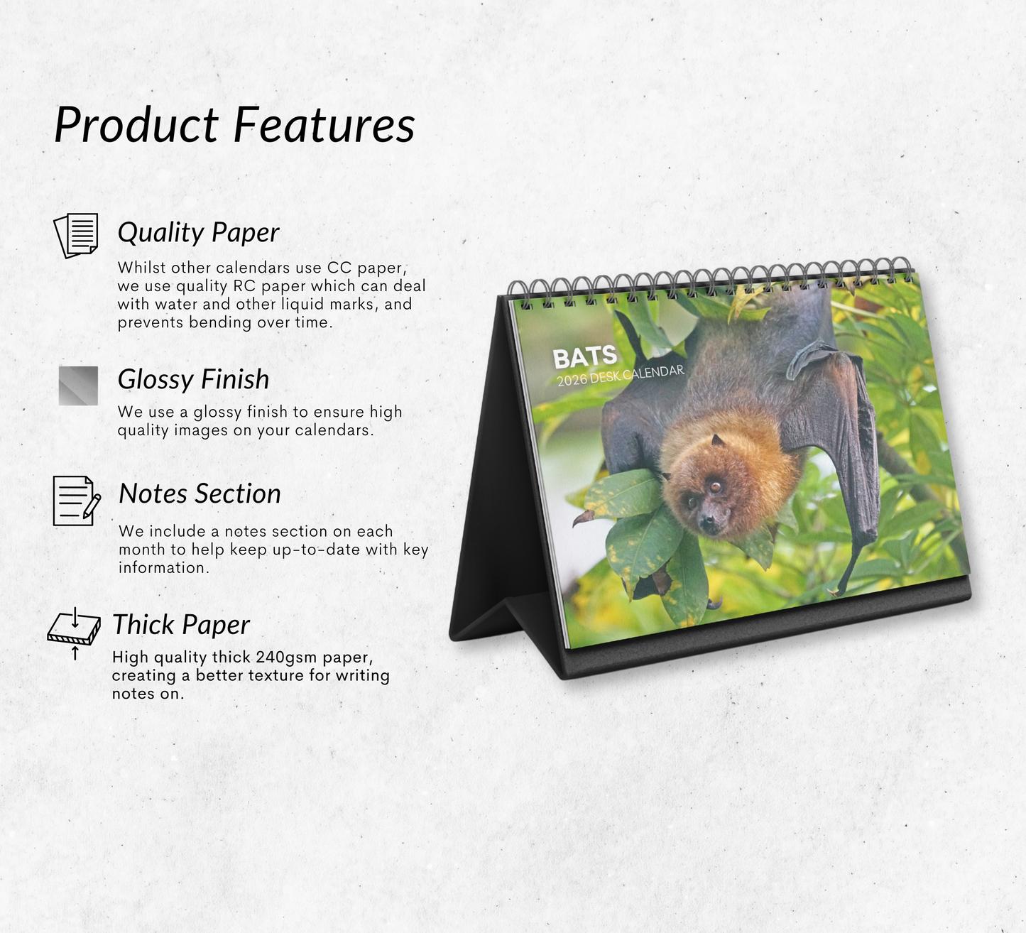 Bat Desk Calendar 2026-2027