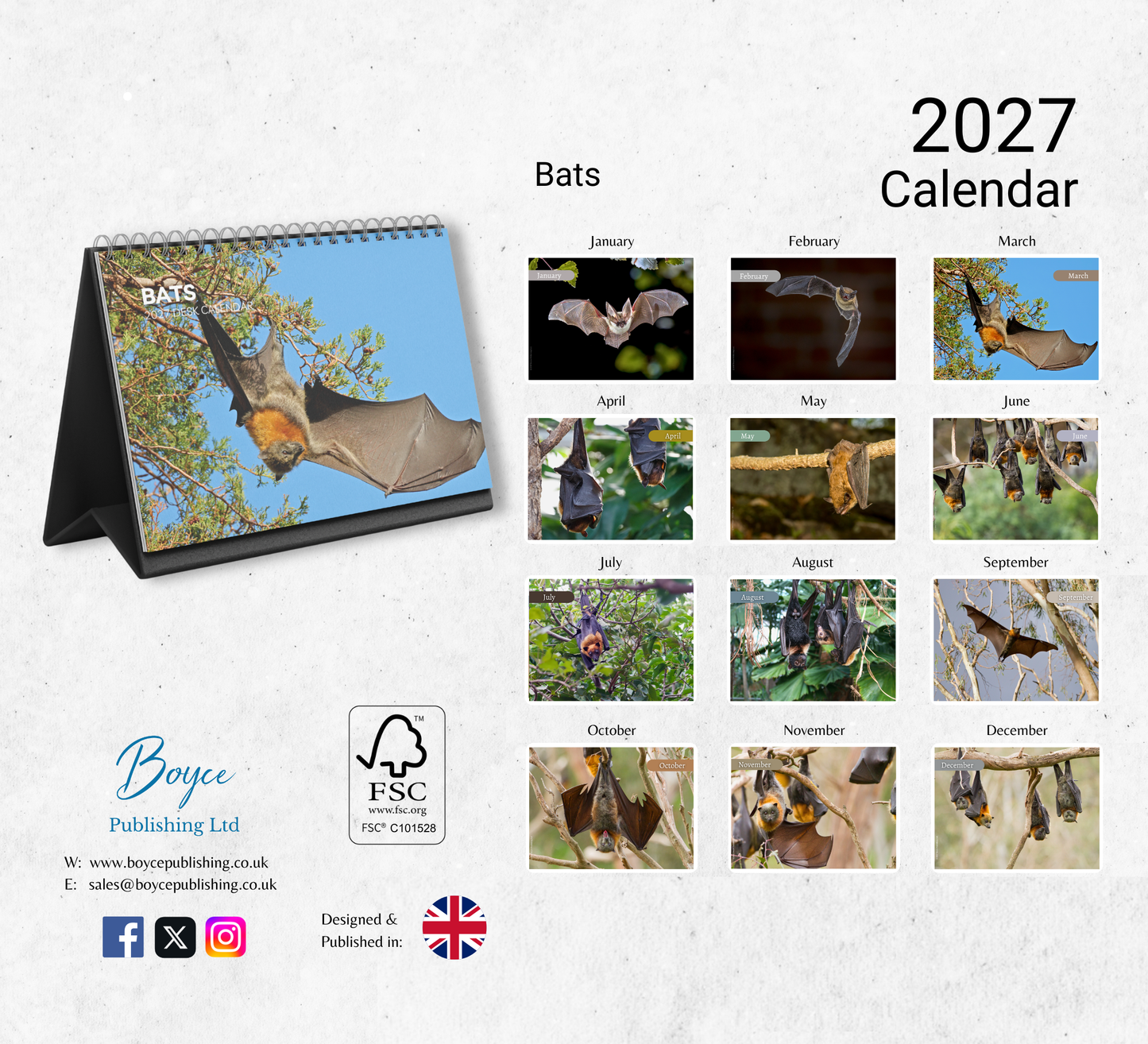 Bat Desk Calendar 2027-2028