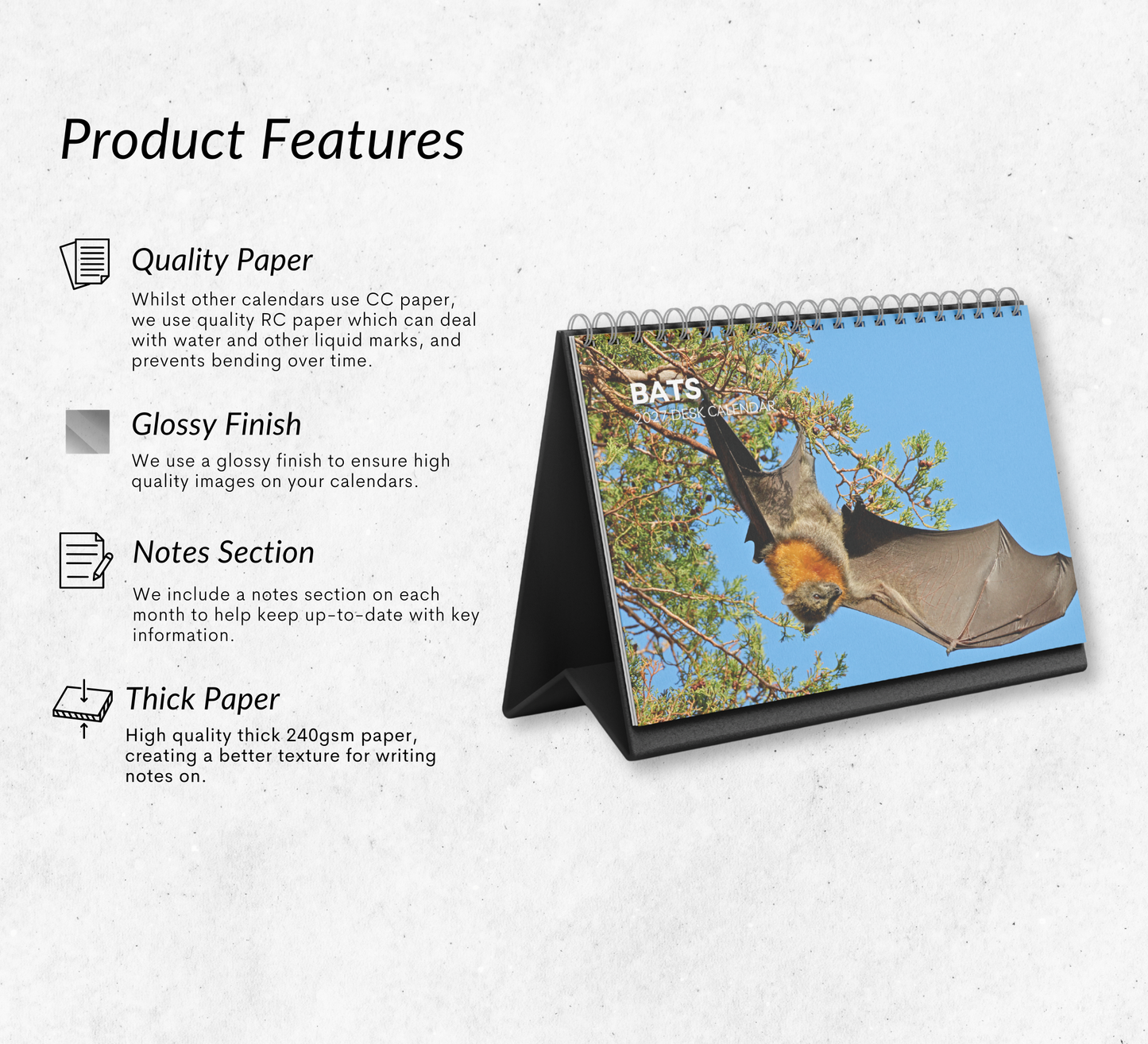 Bat Desk Calendar 2027-2028