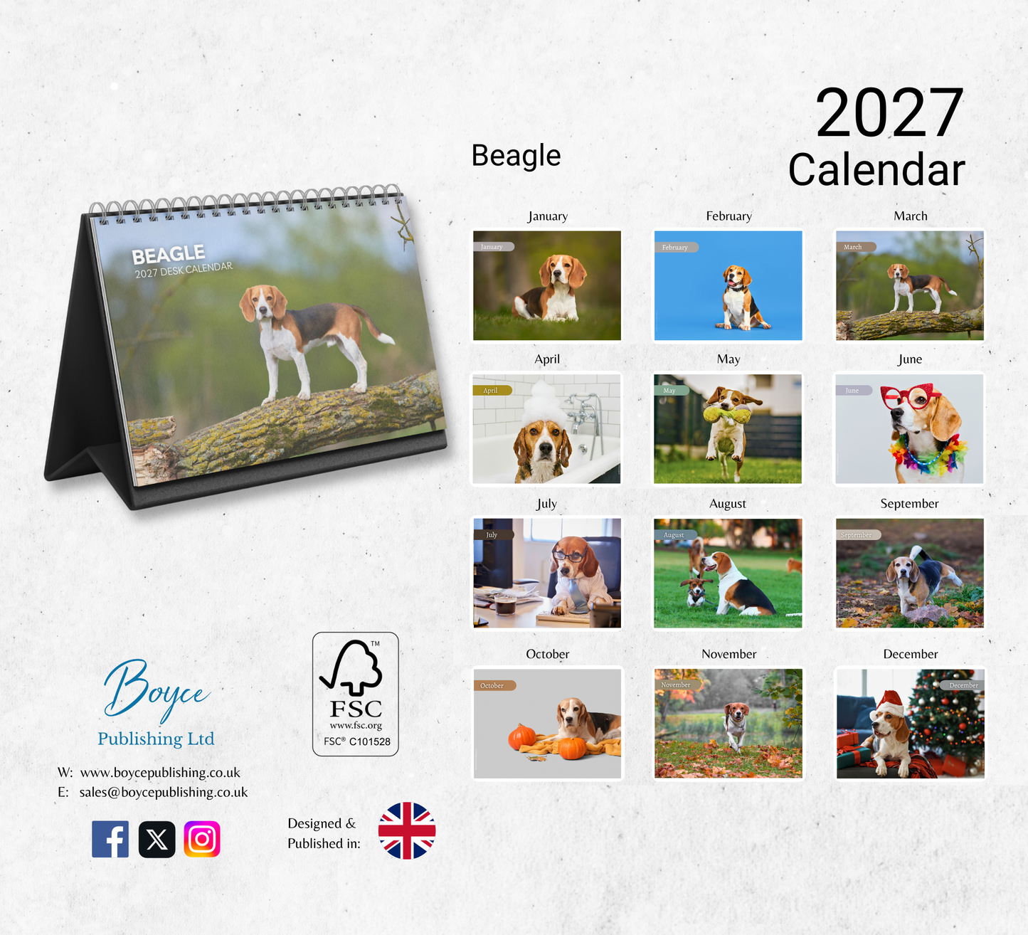 Beagle Desk Calendar 2027-2028