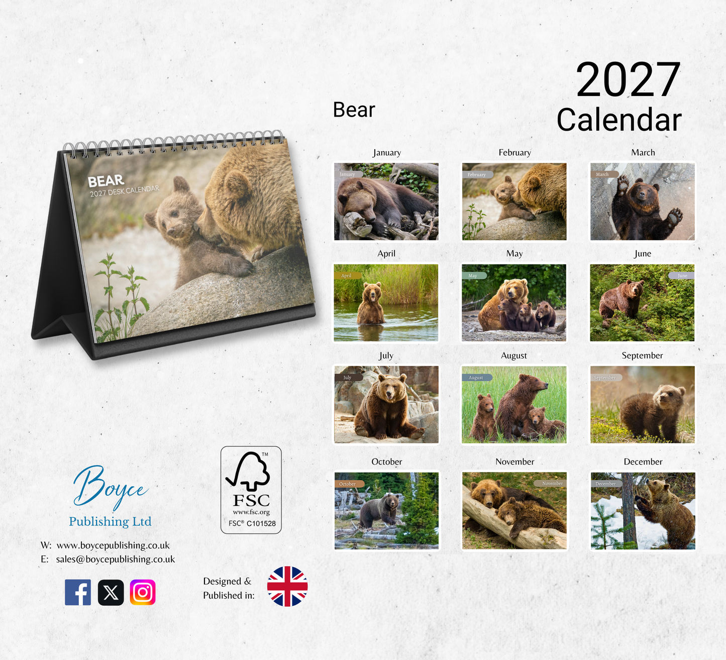 Bear Desk Calendar 2027-2028