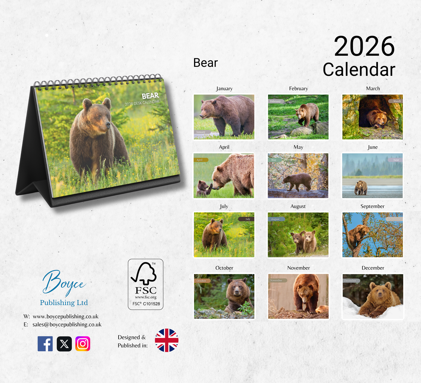 Bear Desk Calendar 2026-2027
