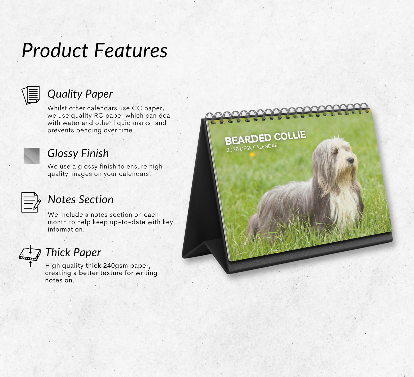 Bearded Collie Desk Calendar 2026-2027