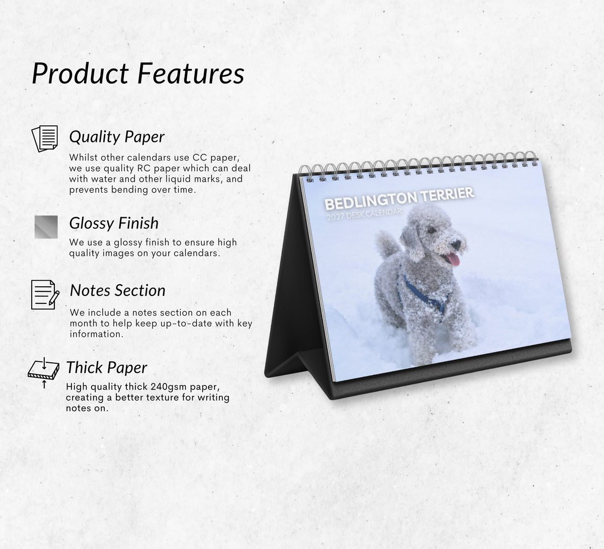 Bedlington Terrier Desk Calendar 2027-2028
