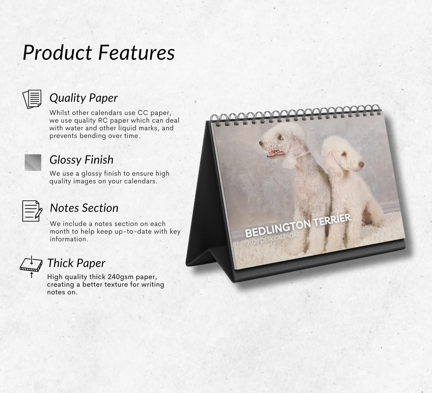 Bedlington Terrier Desk Calendar 2026-2027