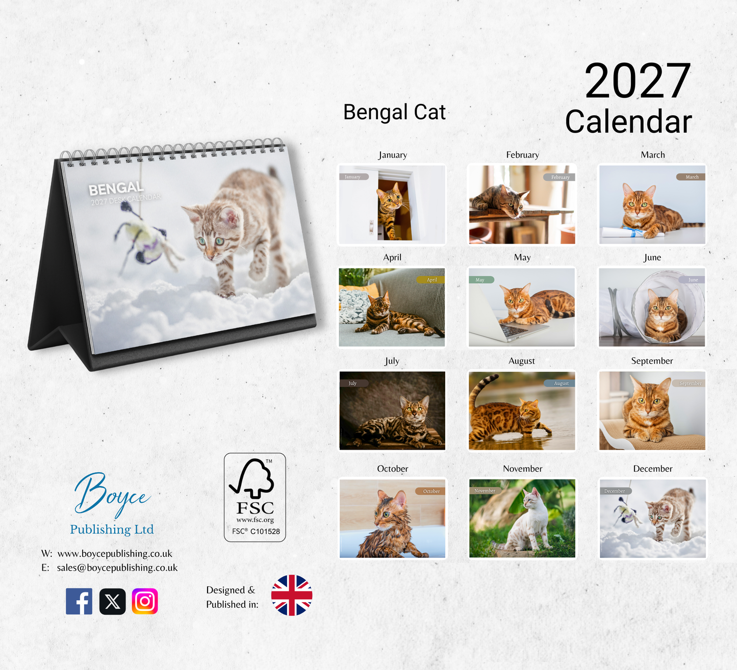 Bengal Cat Desk Calendar 2027-2028
