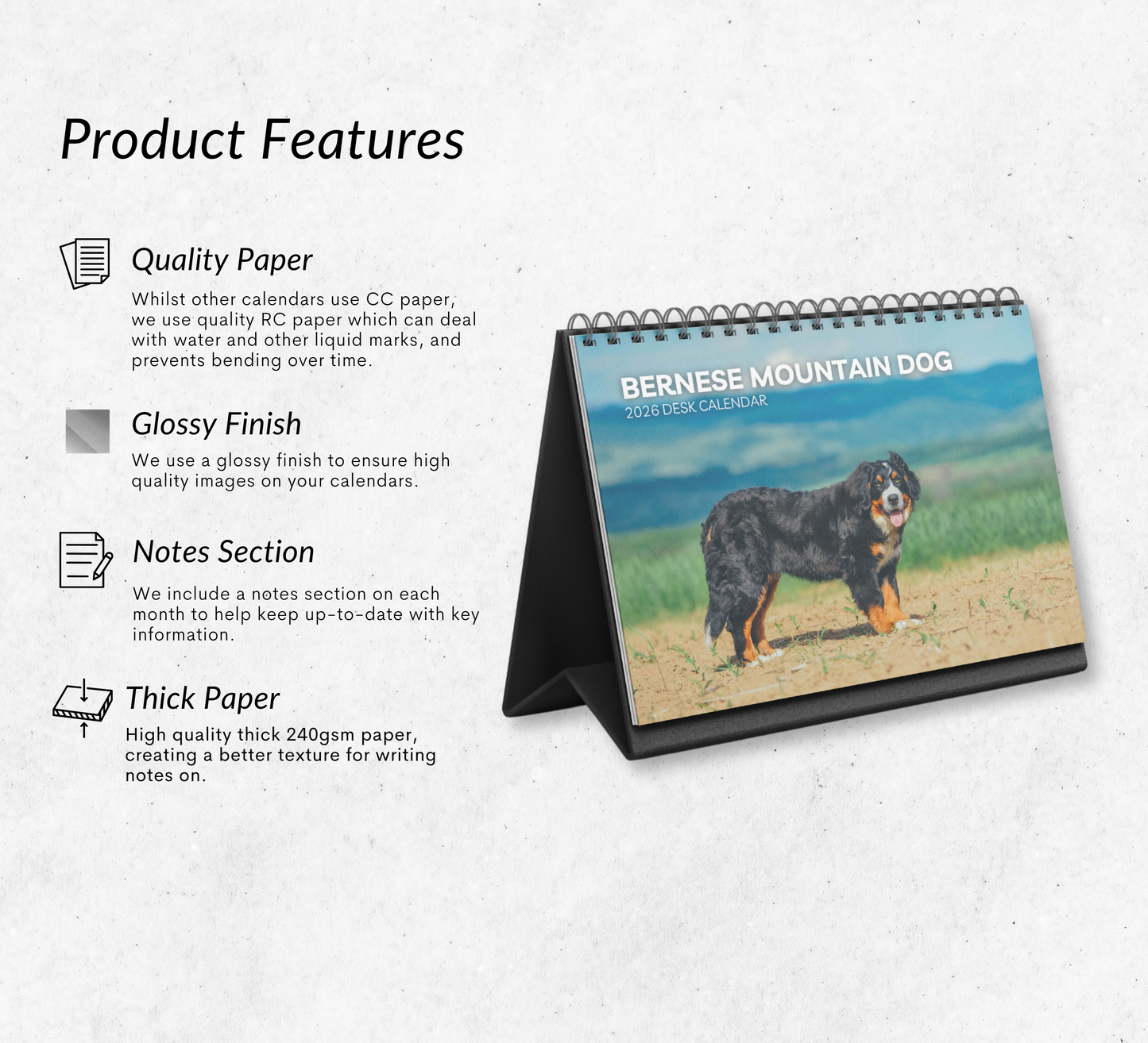 Bernese Mountain Dog Desk Calendar 2026-2027