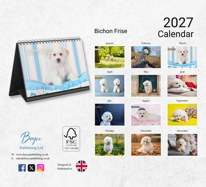 Bichon Frise Desk Calendar 2027-2028