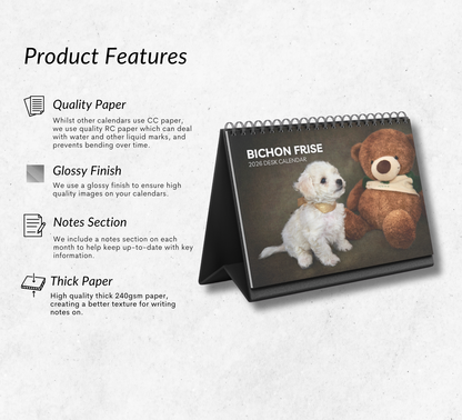 Bichon Frise Desk Calendar 2026-2027