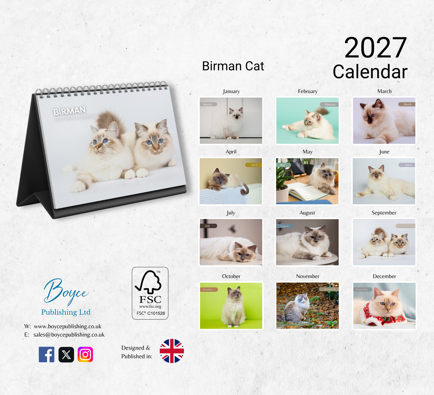 Birman Cat Desk Calendar 2027-2028