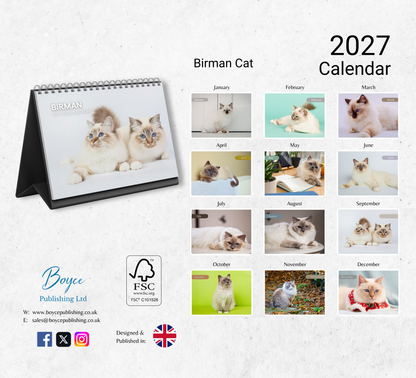 Birman Cat Desk Calendar 2027-2028