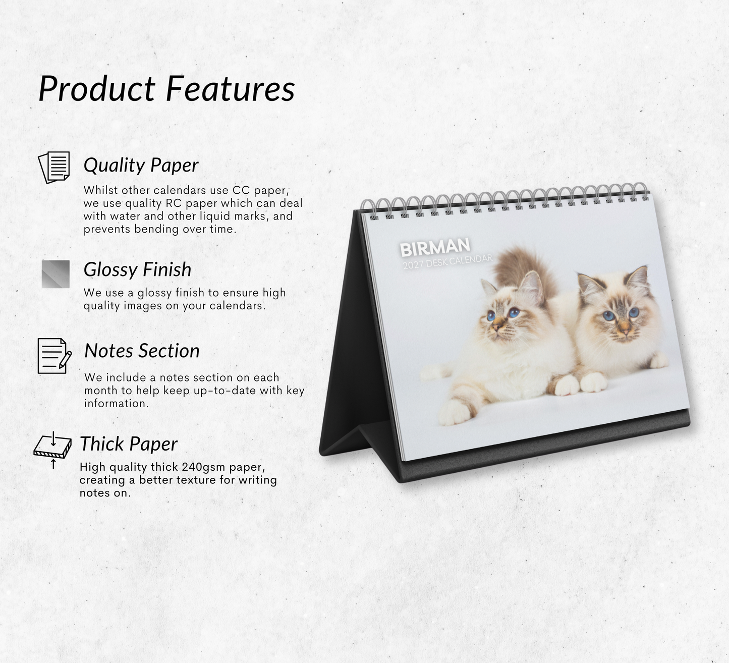 Birman Cat Desk Calendar 2027-2028