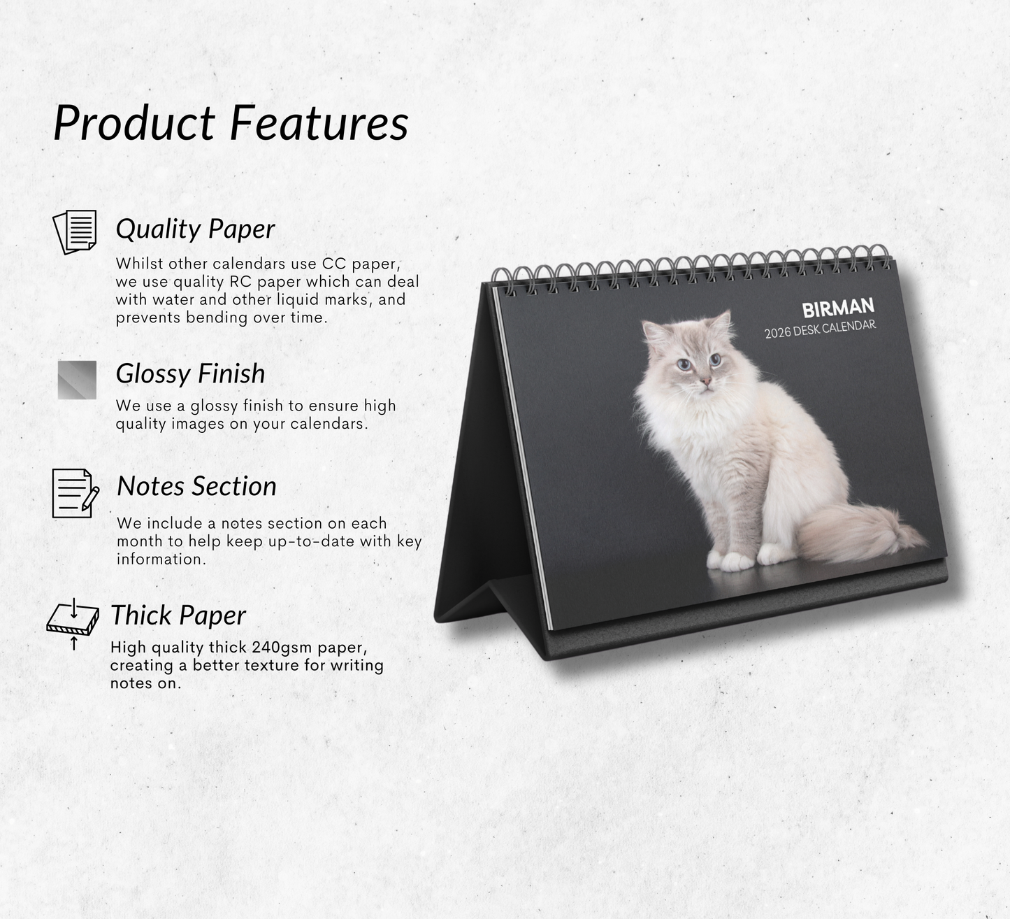 Birman Cat Desk Calendar 2026-2027