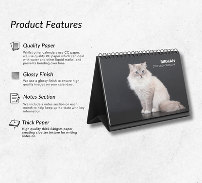 Birman Cat Desk Calendar 2026-2027