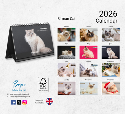 Birman Cat Desk Calendar 2026-2027