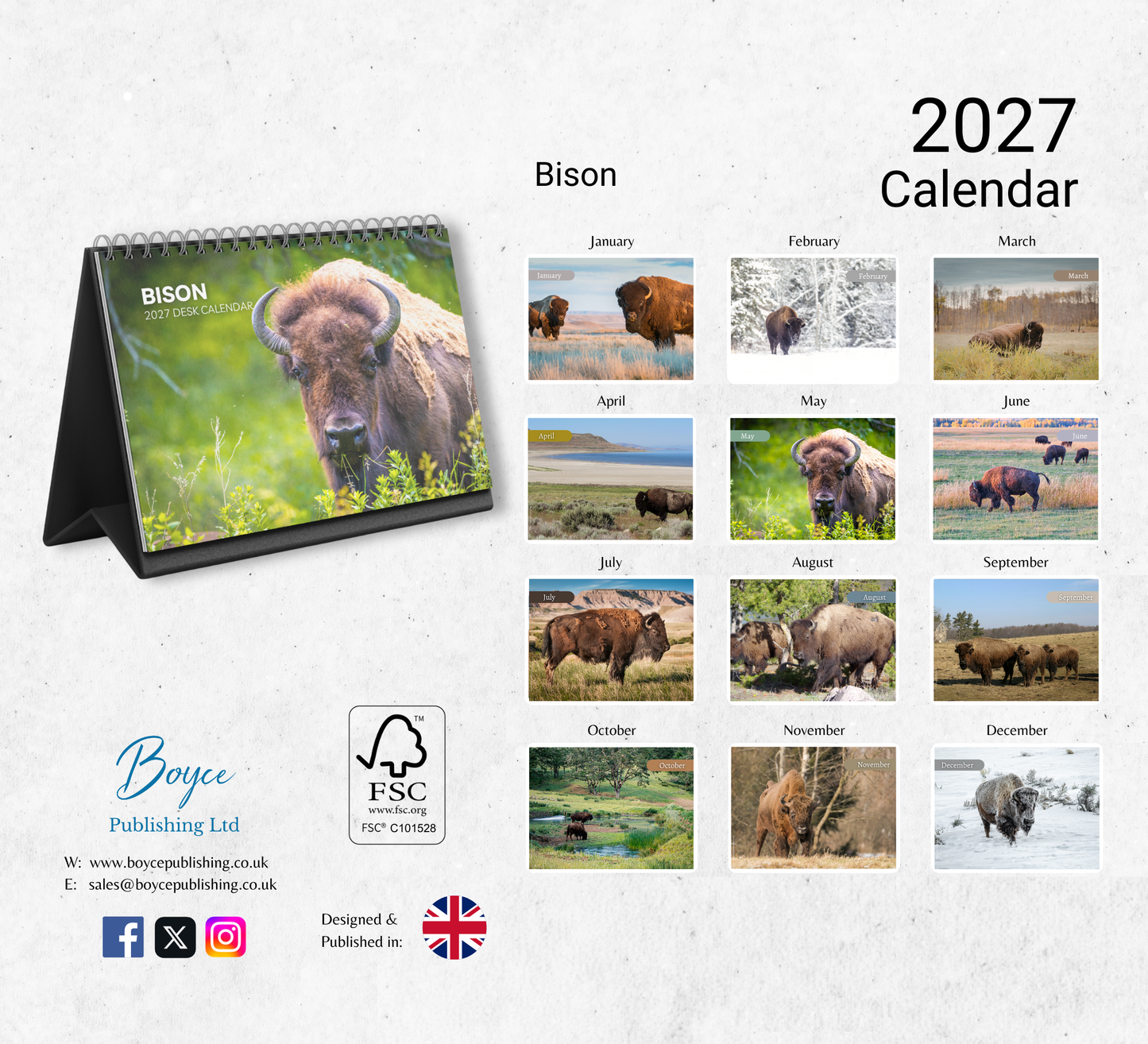 Bison Desk Calendar 2027-2028