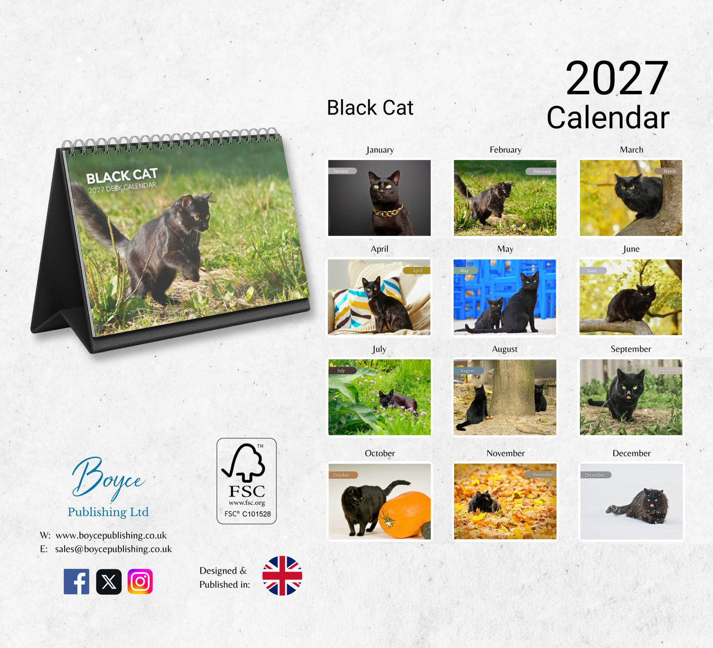 Black Cat Desk Calendar 2027-2028