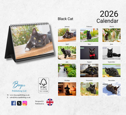 Black Cat Desk Calendar 2026-2027