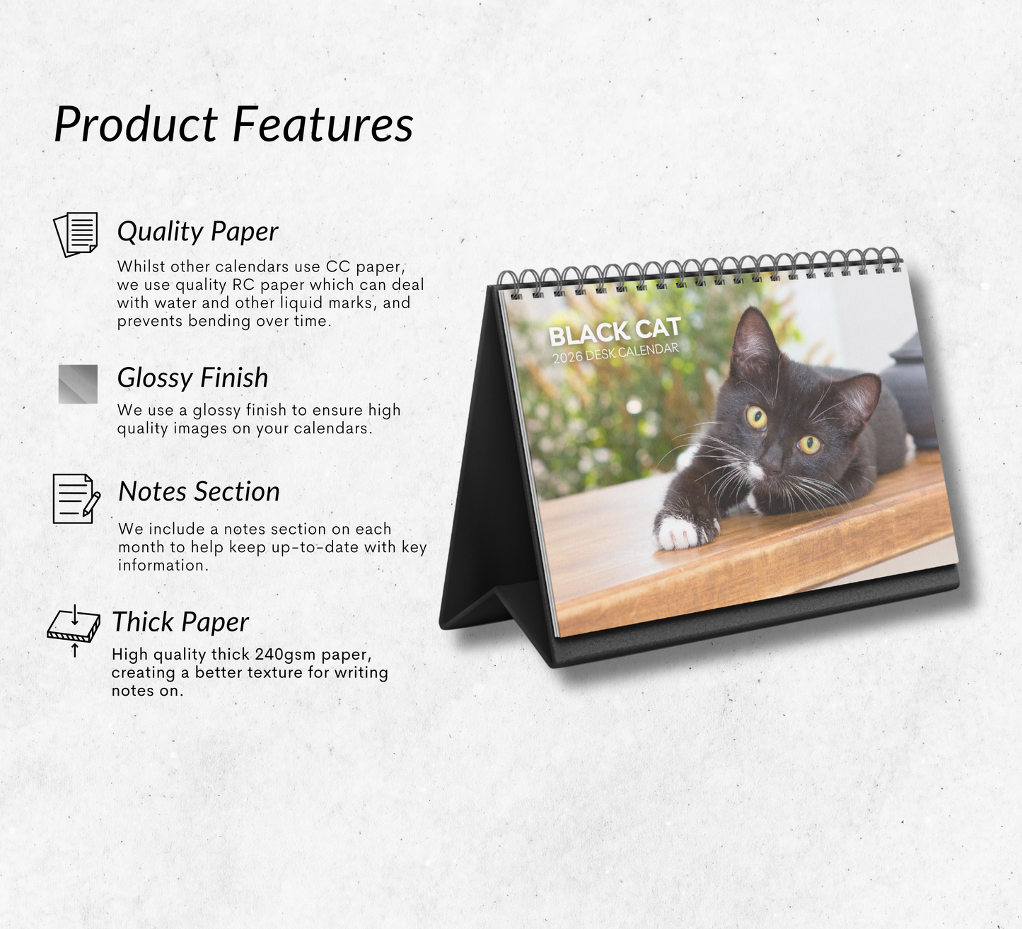 Black Cat Desk Calendar 2026-2027