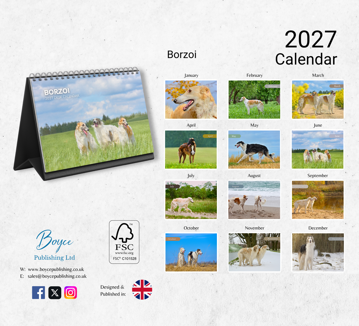 Borzoi Desk Calendar 2027-2028