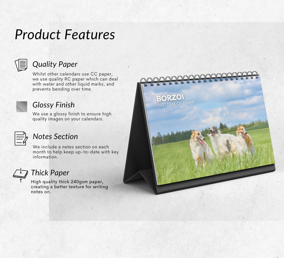 Borzoi Desk Calendar 2027-2028