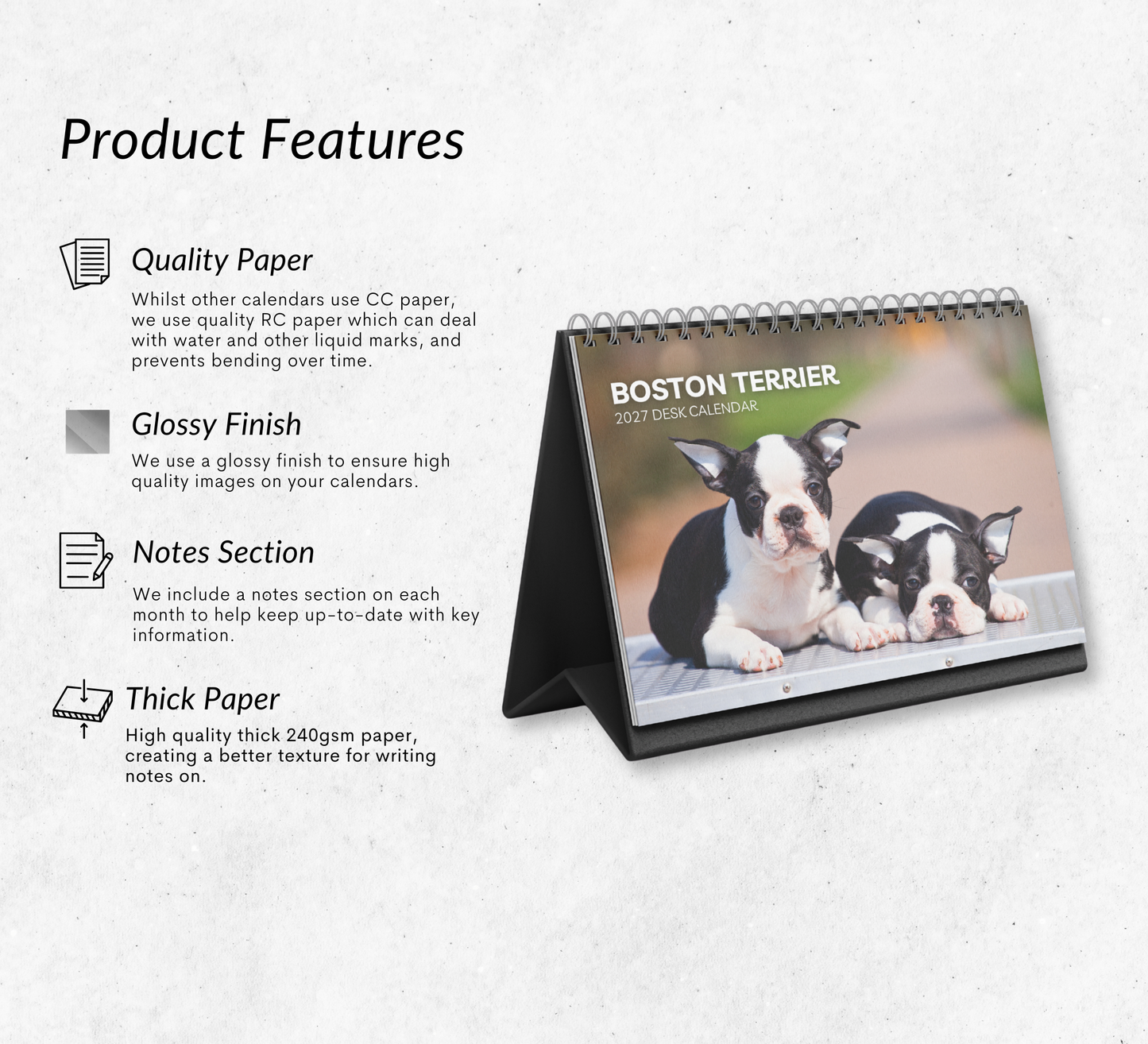 Boston Terrier Desk Calendar 2027-2028