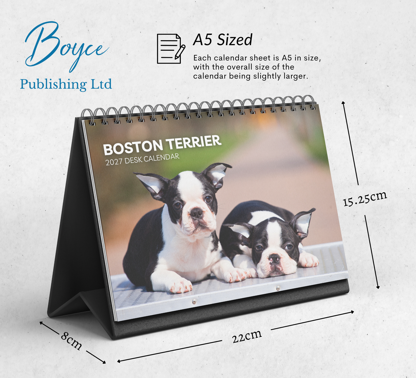 Boston Terrier Desk Calendar 2027-2028