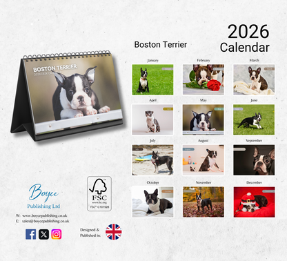 Boston Terrier Desk Calendar 2026-2027