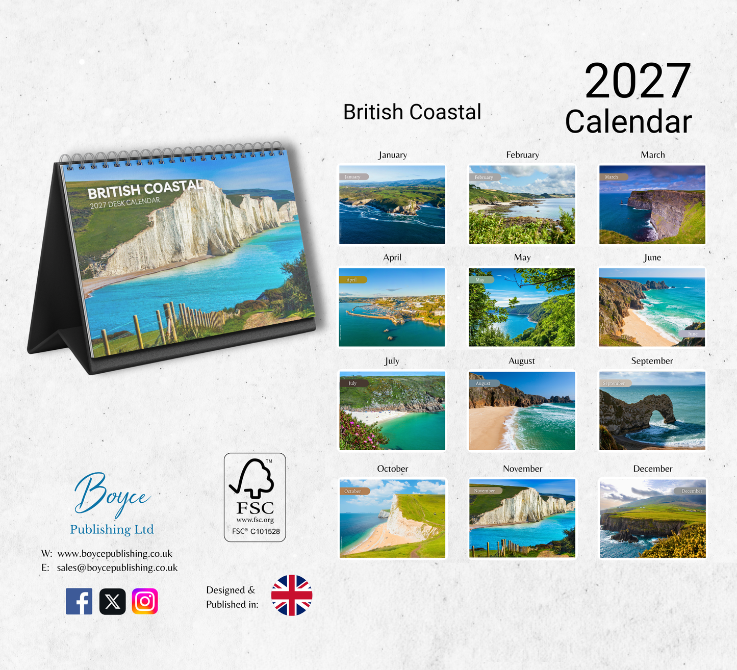 British Coastal Desk Calendar 2027-2028