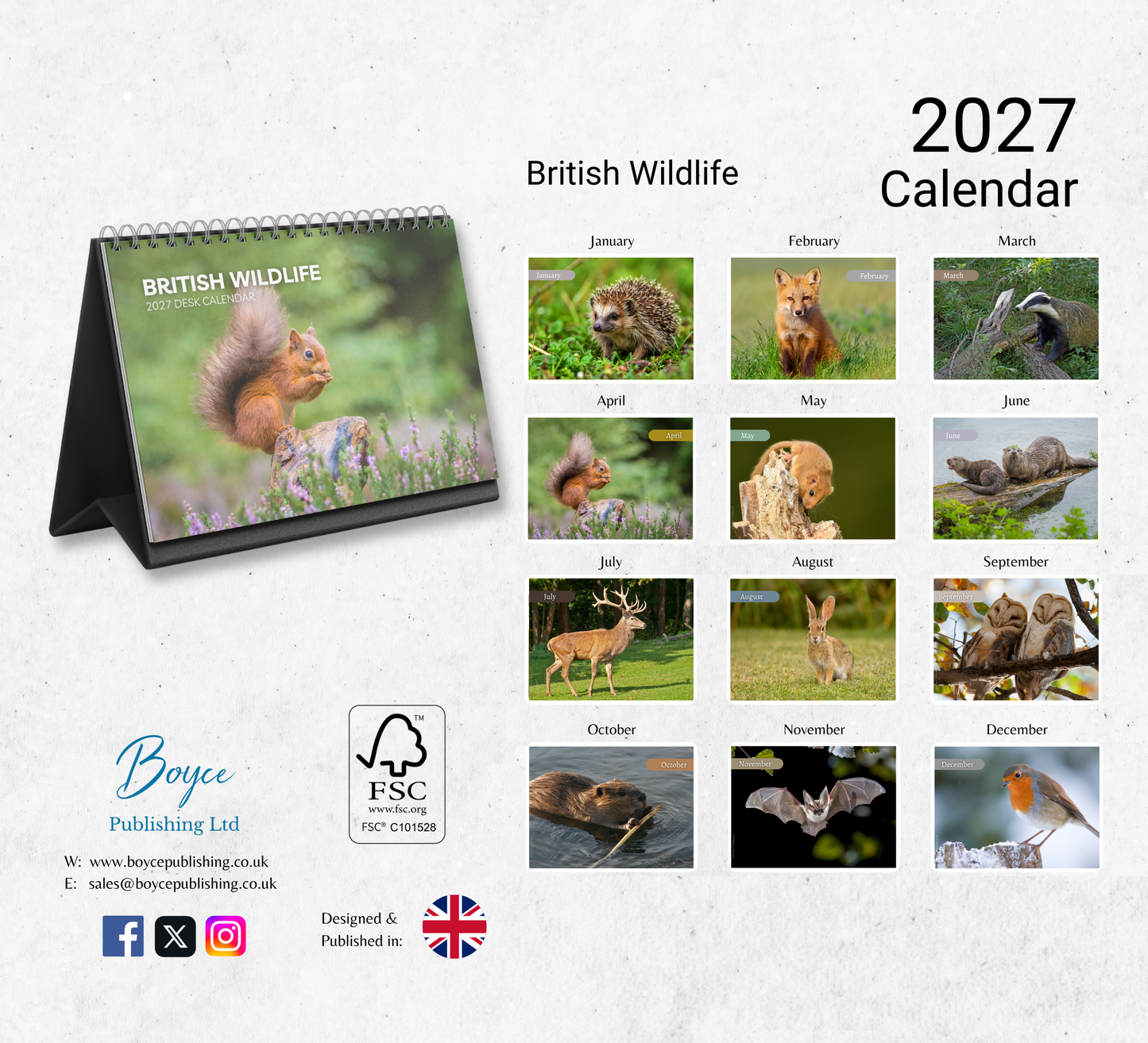 British Wildlife Desk Calendar 2027-2028