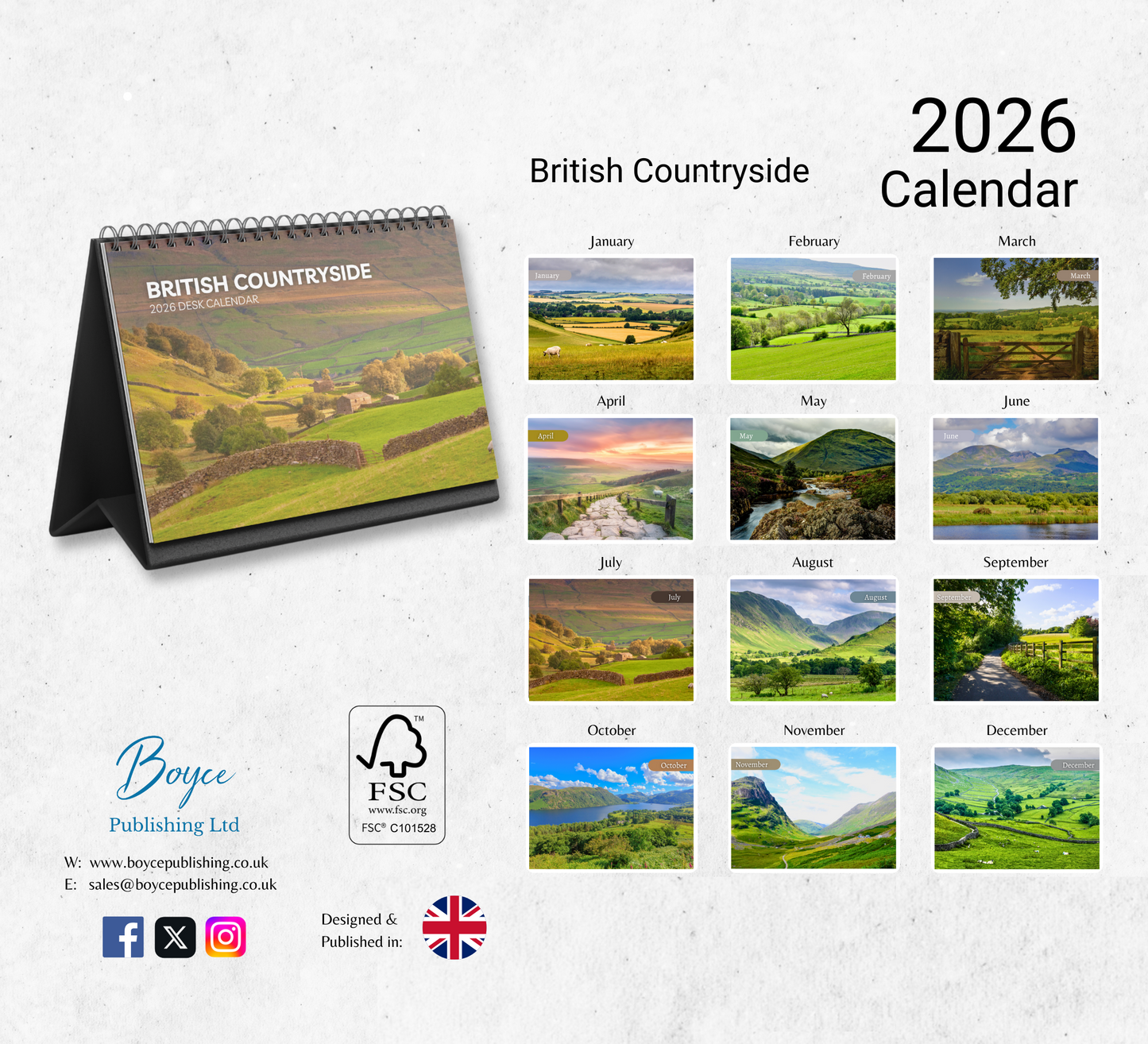 British Countryside Desk Calendar 2026-2027
