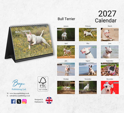Bull Terrier Desk Calendar 2027-2028