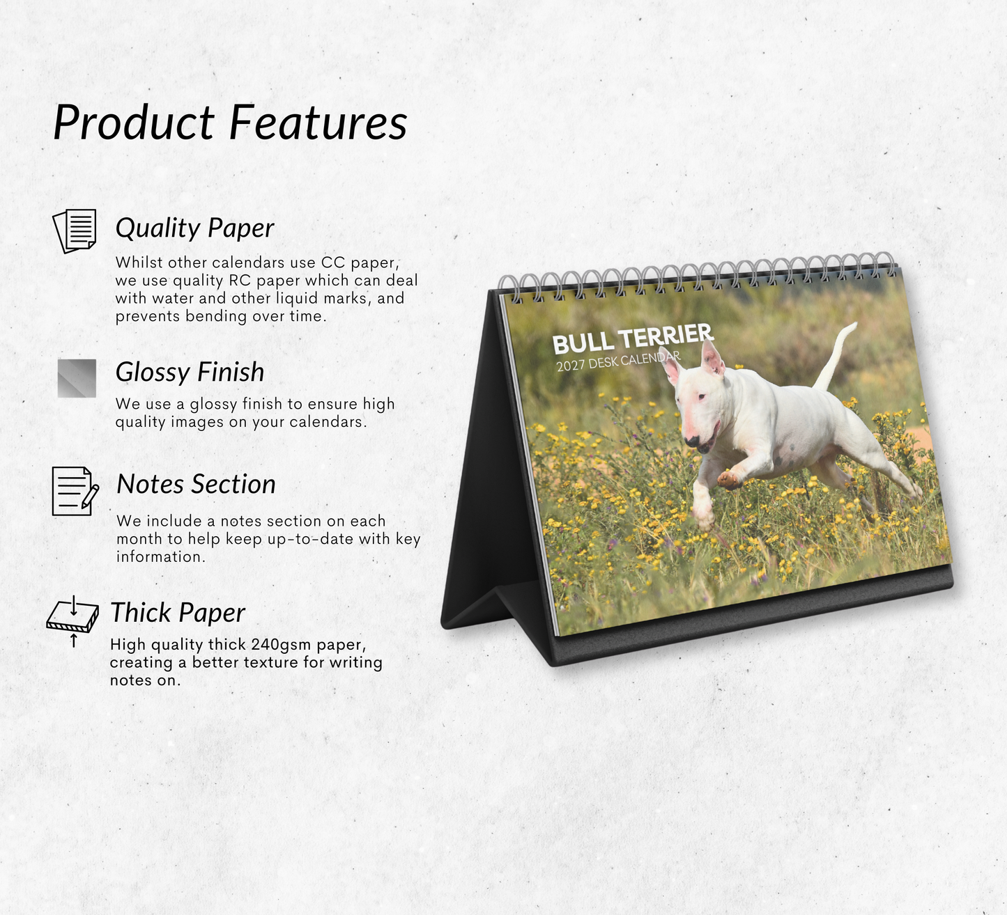 Bull Terrier Desk Calendar 2027-2028