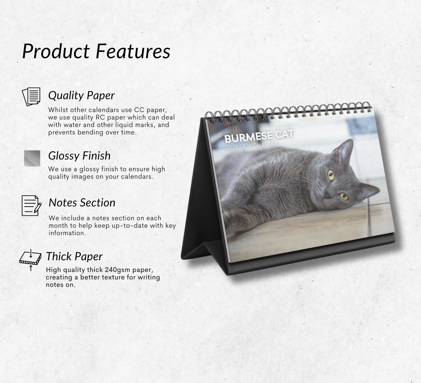 Burmese Cat Desk Calendar 2026-2027