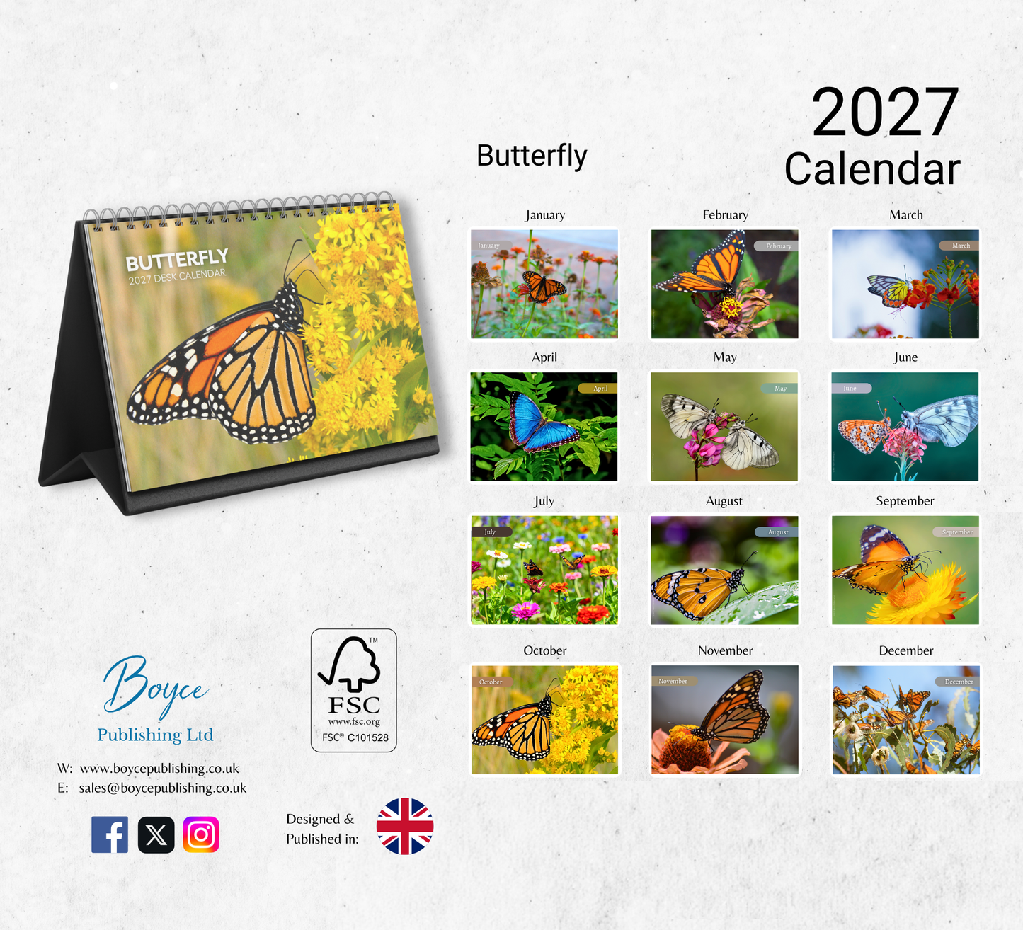 Butterfly Desk Calendar 2027-2028