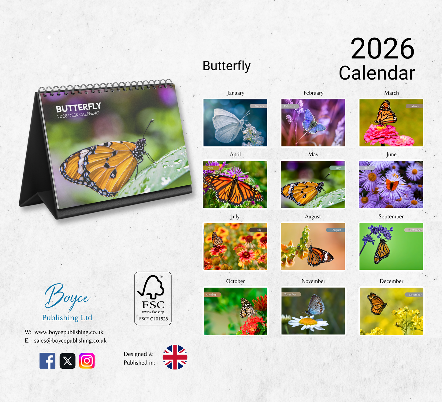 Butterfly Desk Calendar 2026-2027