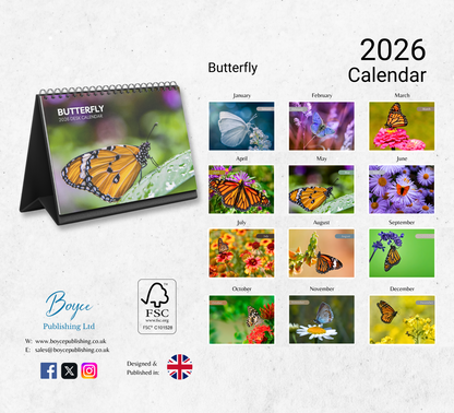Butterfly Desk Calendar 2026-2027